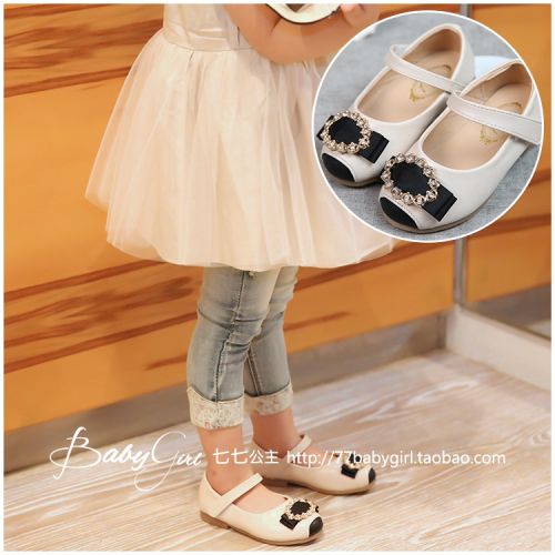Chaussures enfants en PU ronde avec perles pour printemps - semelle caoutchouc Ref 1003168