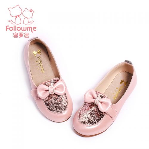 Chaussures enfants en cuir de vache fendu FOLLOW ME ronde paillette pour printemps - semelle TPR Ref 1004145