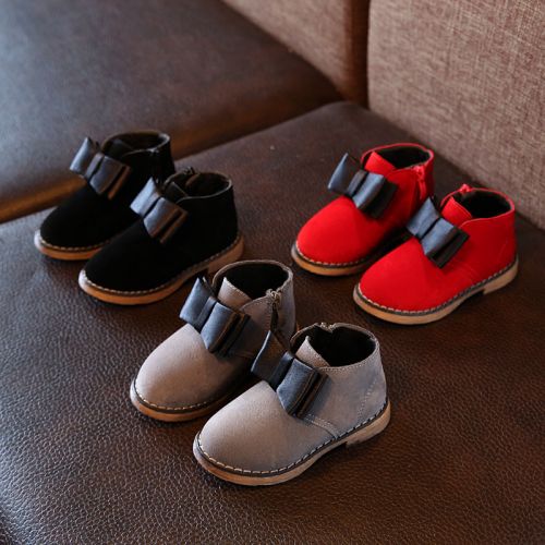 Chaussures enfants en cuir de vache fendu ronde coutures pour hiver - Ref 1004229