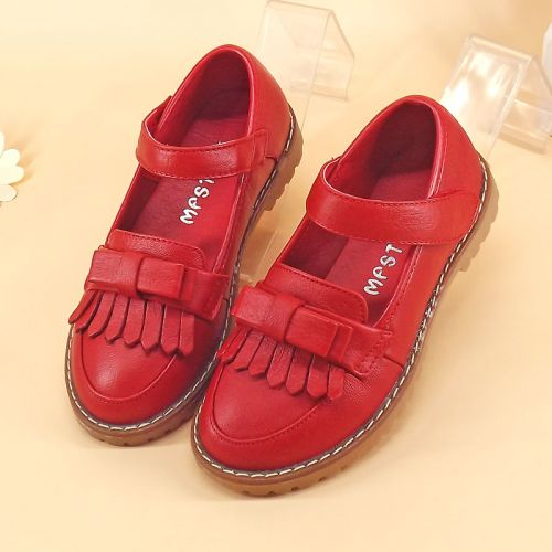 Chaussures enfants en cuir de vache fendu ronde houppe pour printemps - Ref 1005152