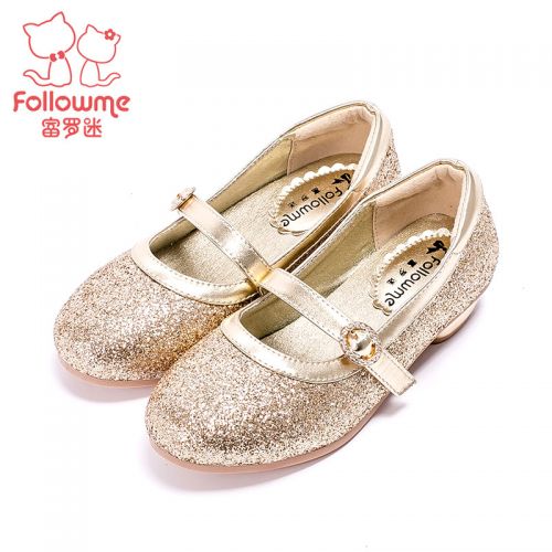 Chaussures enfants en cuir de vache fendu FOLLOW ME ronde paillette pour printemps - semelle TPR Ref 1005452
