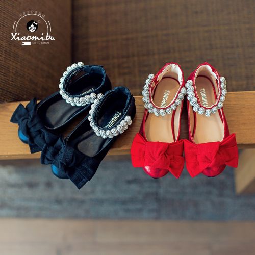 Chaussures enfants en similicuir ronde avec perles pour printemps - semelle caoutchouc Ref 1006340