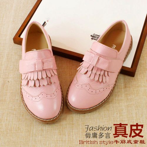 Chaussures enfants en cuir ronde houppe pour printemps - Ref 1006678