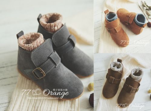 Chaussures enfants en de vache, Nubuck, ronde pour printemps - semelle caoutchouc antidérapant Ref 1006688