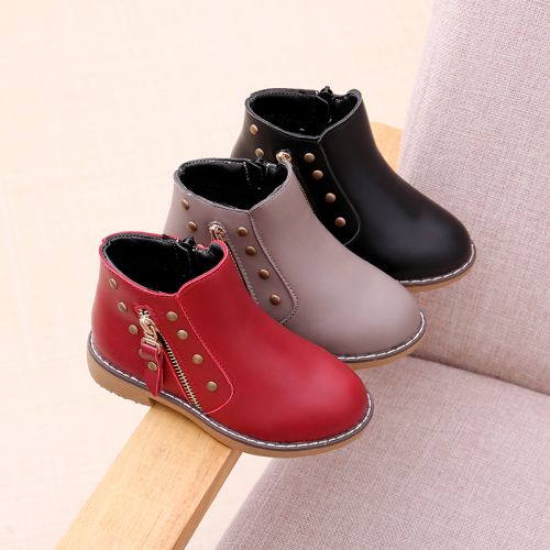 Chaussures enfants en PU ronde coutures cuir pour printemps - Ref 1006783