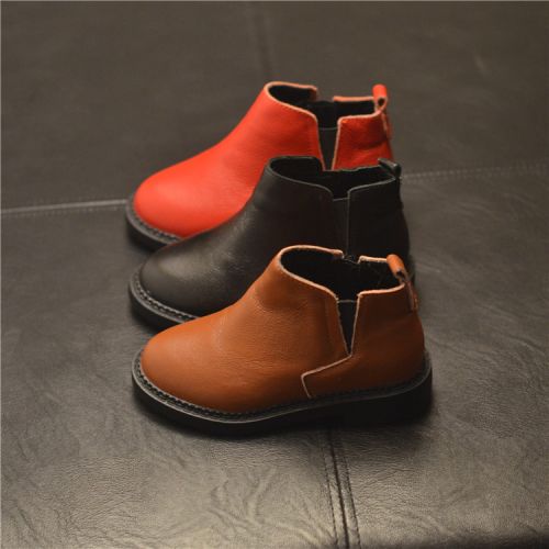 Chaussures enfants en cuir ronde pour hiver - semelle caoutchouc naturel Ref 1007012