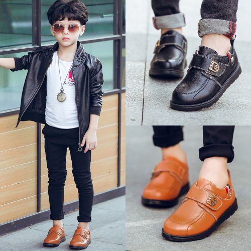 Chaussures enfants en cuir ronde coutures pour printemps - semelle caoutchouc antidérapant Ref 1007293