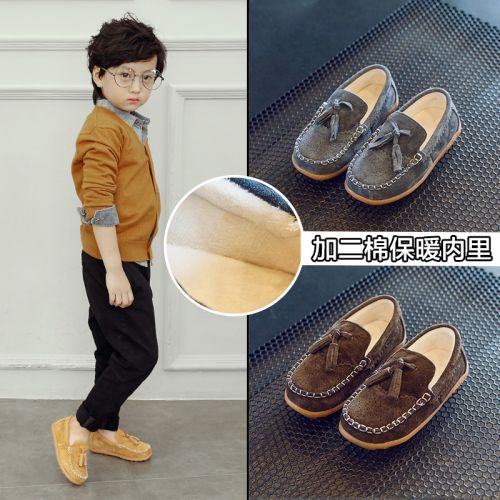 Chaussures enfants en de vache, Nubuck, ronde houppe pour hiver - semelle caoutchouc Ref 1007325