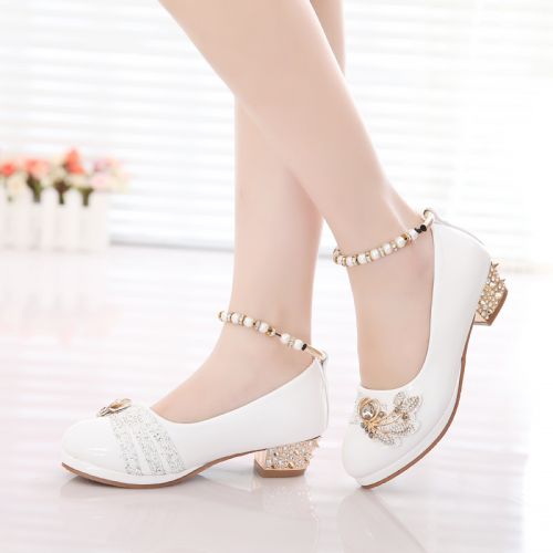 Chaussures enfants en similicuir ronde avec perles pour printemps - semelle caoutchouc antidérapant Ref 1007507