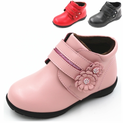 Chaussures enfants en cuir de vache fendu ronde pour hiver - Ref 1007849