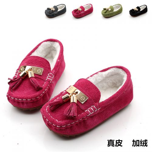 Chaussures enfants en de vache, Nubuck, ronde pour hiver - semelle caoutchouc antidérapant Ref 10080