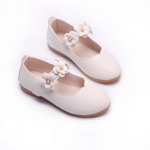 Chaussures enfants en cuir de vache fendu ronde avec perles pour printemps - Ref 1008132