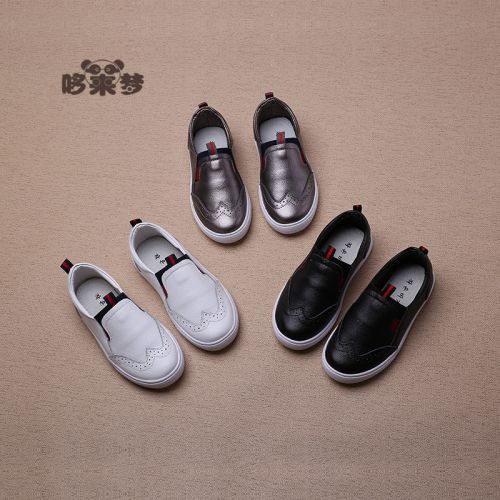 Chaussures enfants en cuir tête plate pour printemps - semelle caoutchouc naturel Ref 1008254