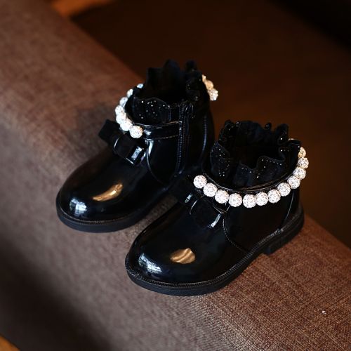 Chaussures enfants en similicuir pointu avec perles pour hiver - semelle caoutchouc antidérapant Ref 1008605