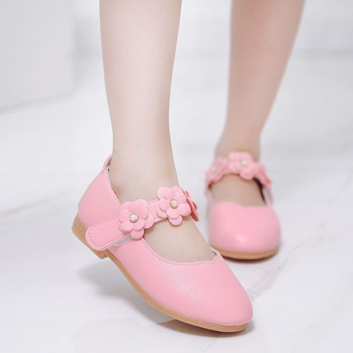 Chaussures enfants en cuir de vache fendu ronde brodé pour Toute saison - Ref 1008902