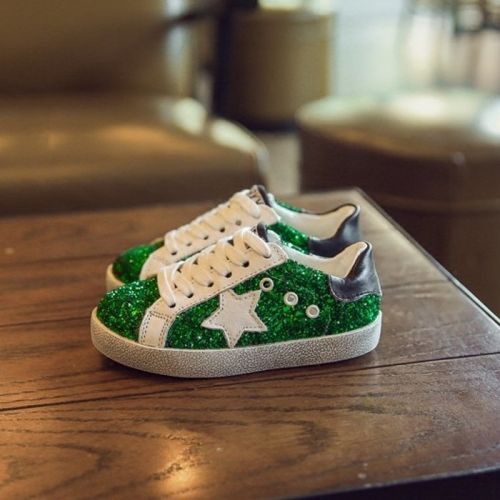 Chaussures enfants en cuir ronde paillette pour printemps - semelle caoutchouc naturel Ref 1009474
