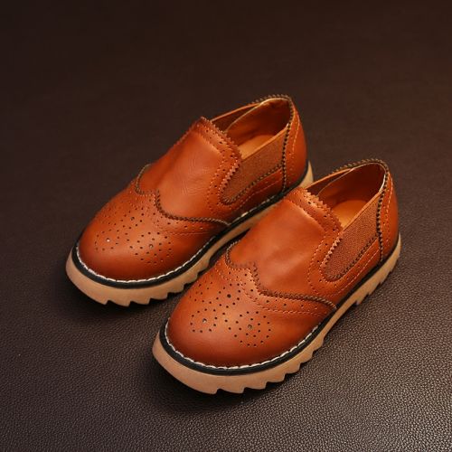 Chaussures enfants en cuir ronde coutures pour printemps - semelle caoutchouc antidérapant Ref 1009742