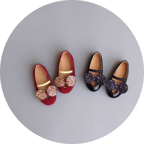 Chaussures enfants en de vache, Nubuck, ronde paillette pour printemps - semelle caoutchouc antidérapant Ref 1009814