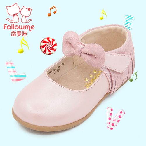 Chaussures enfants en cuir de vache fendu FOLLOW ME ronde houppe pour printemps - semelle TPR Ref 1009832