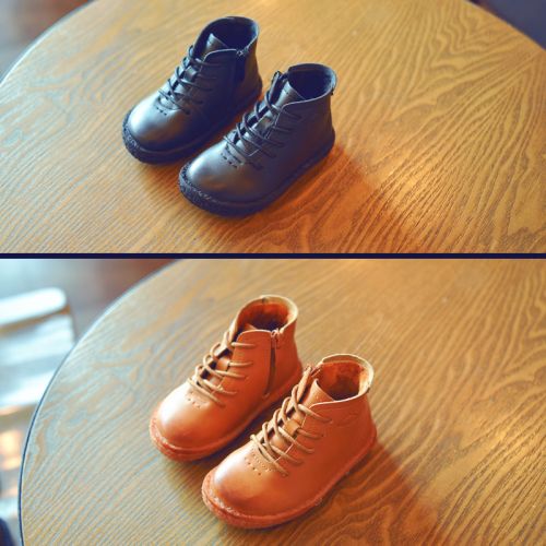 Chaussures enfants en cuir ronde pour hiver - semelle caoutchouc naturel Ref 1010066