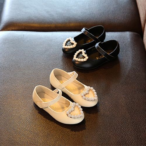 Chaussures enfants en cuir ronde avec perles pour printemps - semelle caoutchouc antidérapant Ref 1010685