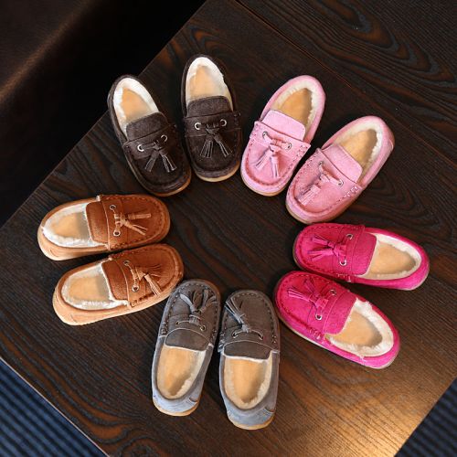 Chaussures enfants en de vache, Nubuck, ronde houppe pour hiver - Ref 1011109