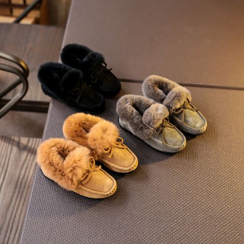 Chaussures enfants en de vache, Nubuck, ronde coutures cuir pour hiver - semelle caoutchouc antidérapant Ref 101117