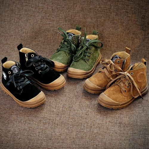 Chaussures enfants en de vache, Nubuck, ronde pour printemps - semelle caoutchouc naturel Ref 1011330