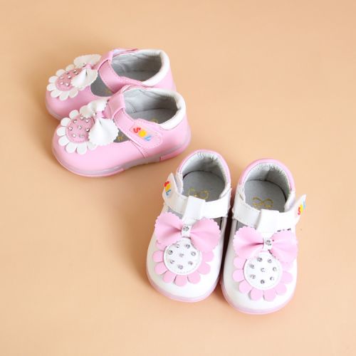 Chaussures enfants en Cuir spatial ronde avec perles pour printemps - semelle caoutchouc Ref 1011465