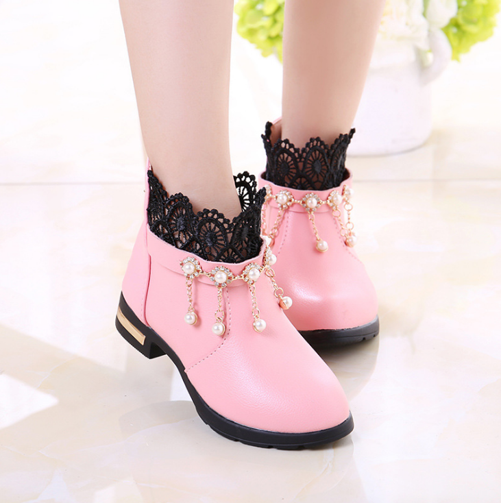 Chaussures enfants en PU avec perles - semelle caoutchouc Ref 1011582