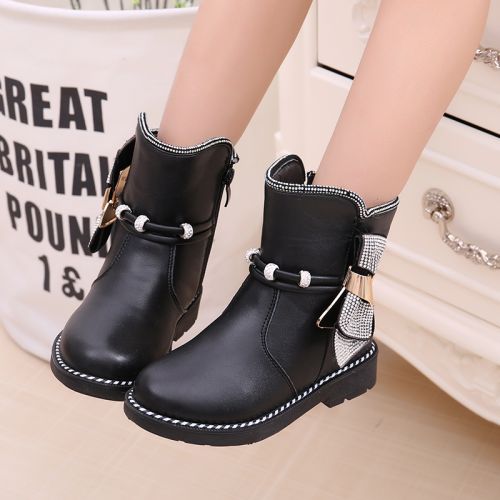 Chaussures enfants en PU ronde avec perles pour hiver - semelle caoutchouc antidérapant Ref 1012019