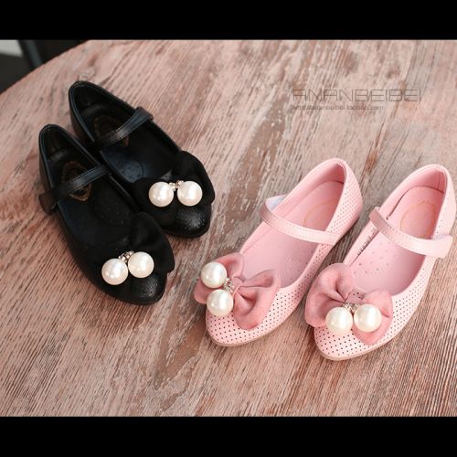 Chaussures enfants en Cuir spatial ronde avec perles pour printemps - semelle caoutchouc Ref 1012024