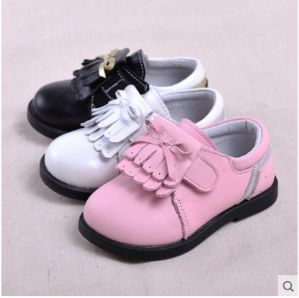 Chaussures enfants en cuir ronde houppe pour printemps - semelle caoutchouc Ref 1012076