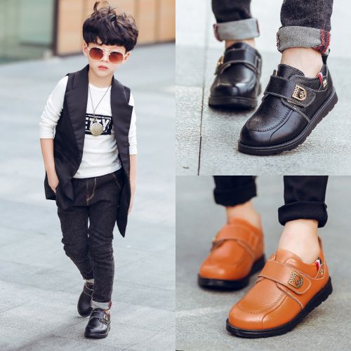Chaussures enfants en cuir ronde coutures pour printemps - semelle caoutchouc antidérapant Ref 1012209