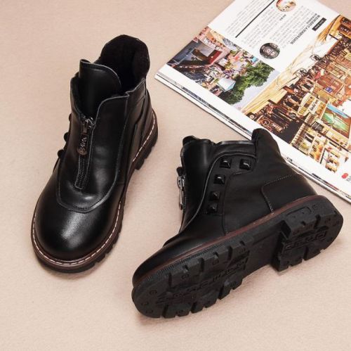 Chaussures enfants en cuir ronde pour hiver - semelle caoutchouc antidérapant Ref 1012224