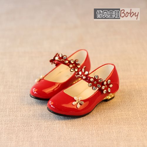 Chaussures enfants en cuir synthétique ronde avec perles pour printemps - semelle caoutchouc Ref 1012494