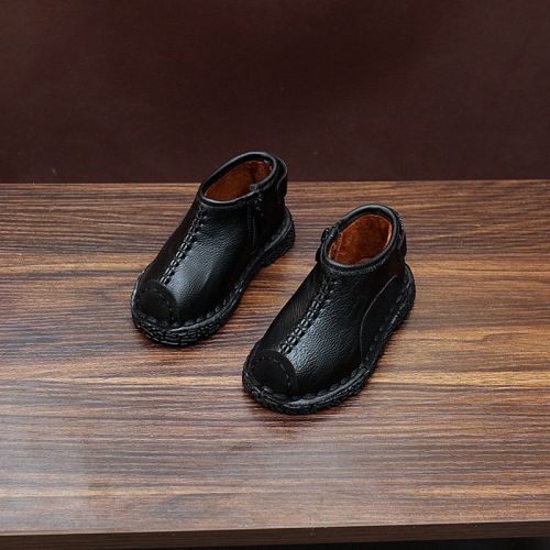 Chaussures enfants en peau de porc ronde coutures cuir pour hiver - semelle TPR Ref 1012804