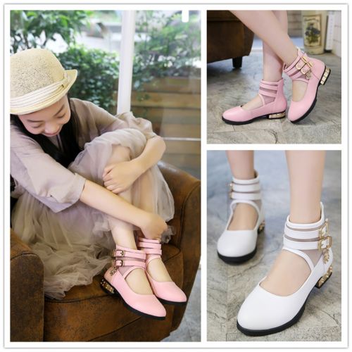 Chaussures enfants en cuir de vache fendu ronde coutures pour printemps - semelle caoutchouc naturel Ref 1013391