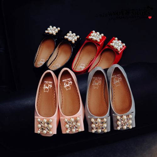 Chaussures enfants en PU tête carrée avec perles pour printemps - semelle caoutchouc Ref 1013435