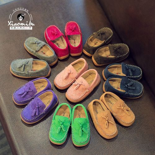 Chaussures enfants en de vache, Nubuck, ronde houppe pour printemps - semelle caoutchouc Ref 1013536