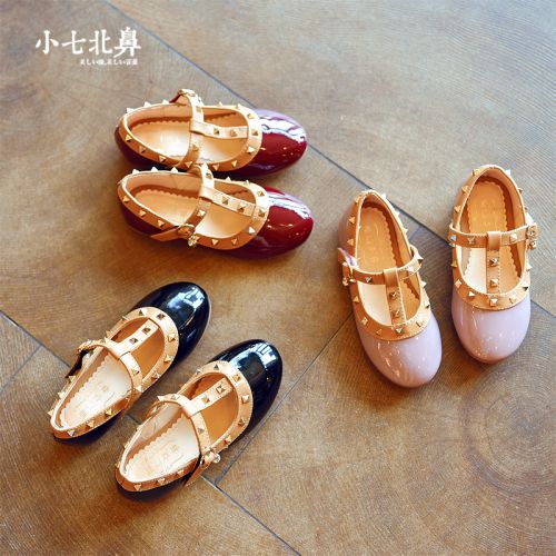 Chaussures enfants en Cuir spatial ronde rivet pour printemps - semelle caoutchouc naturel Ref 1014038