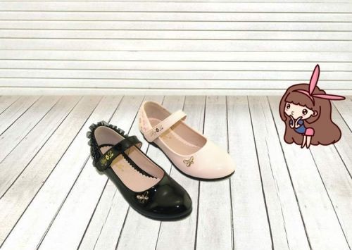 Chaussures enfants en cuir de vache fendu pointu avec perles pour printemps - semelle caoutchouc Ref 1014281