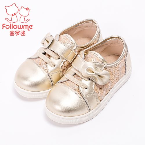 Chaussures enfants en cuir de vache fendu FOLLOW ME ronde brodé pour printemps - semelle TPR Ref 1014482