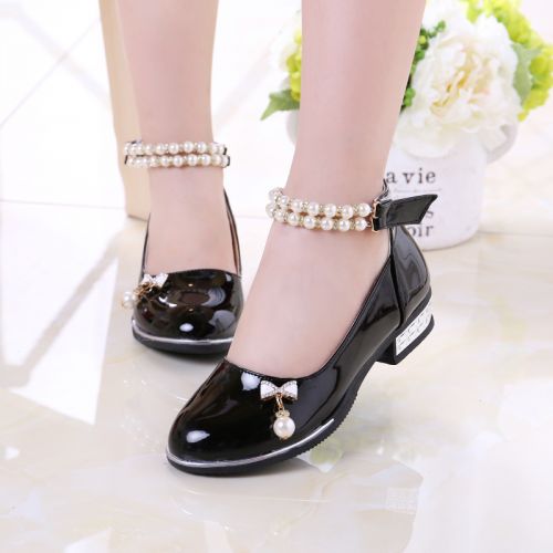 Chaussures enfants en cuir synthétique ronde avec perles pour printemps - semelle caoutchouc Ref 1014604