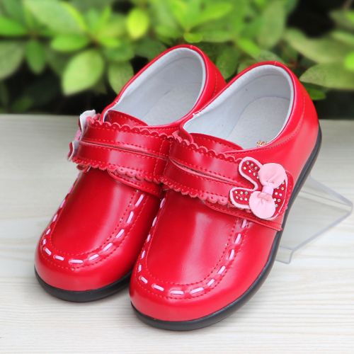 Chaussures enfants en cuir de vache fendu ronde coutures pour printemps - semelle caoutchouc antidérapant Ref 1014784