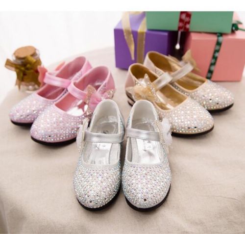 Chaussures enfants en PU ronde avec perles pour printemps - semelle caoutchouc antidérapant Ref 1014910