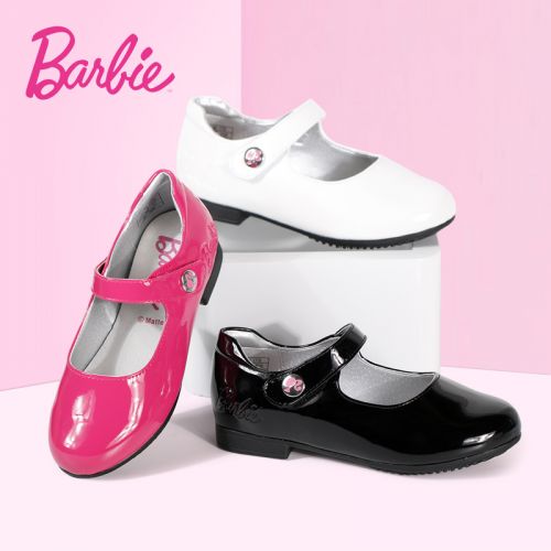 Chaussures enfants en cuir synthétique BARBIE ronde pour printemps - semelle caoutchouc antidérapant Ref 101
