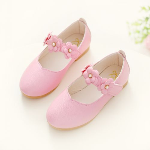 Chaussures enfants en cuir de vache fendu ronde brodé pour printemps - Ref 1017033