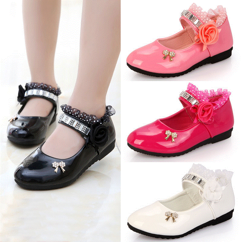 Chaussures enfants en PU ronde avec perles pour printemps - semelle caoutchouc Ref 1021523