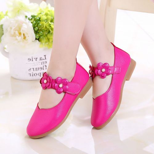 Chaussures enfants en cuir de vache fendu ronde brodé pour Toute saison - Ref 1022565